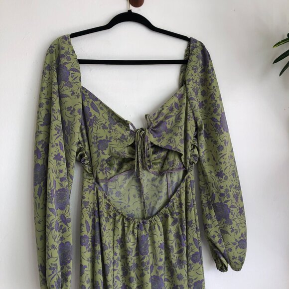 Urban Outfitters Kitty Printed Puff Sleeved Lilac Green Midi Dress - Picture 8 of 9